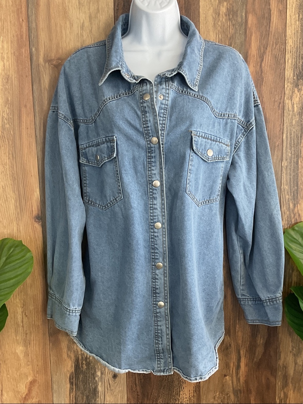 First Love Light Blue Denim Button-Down Shirt L C264
